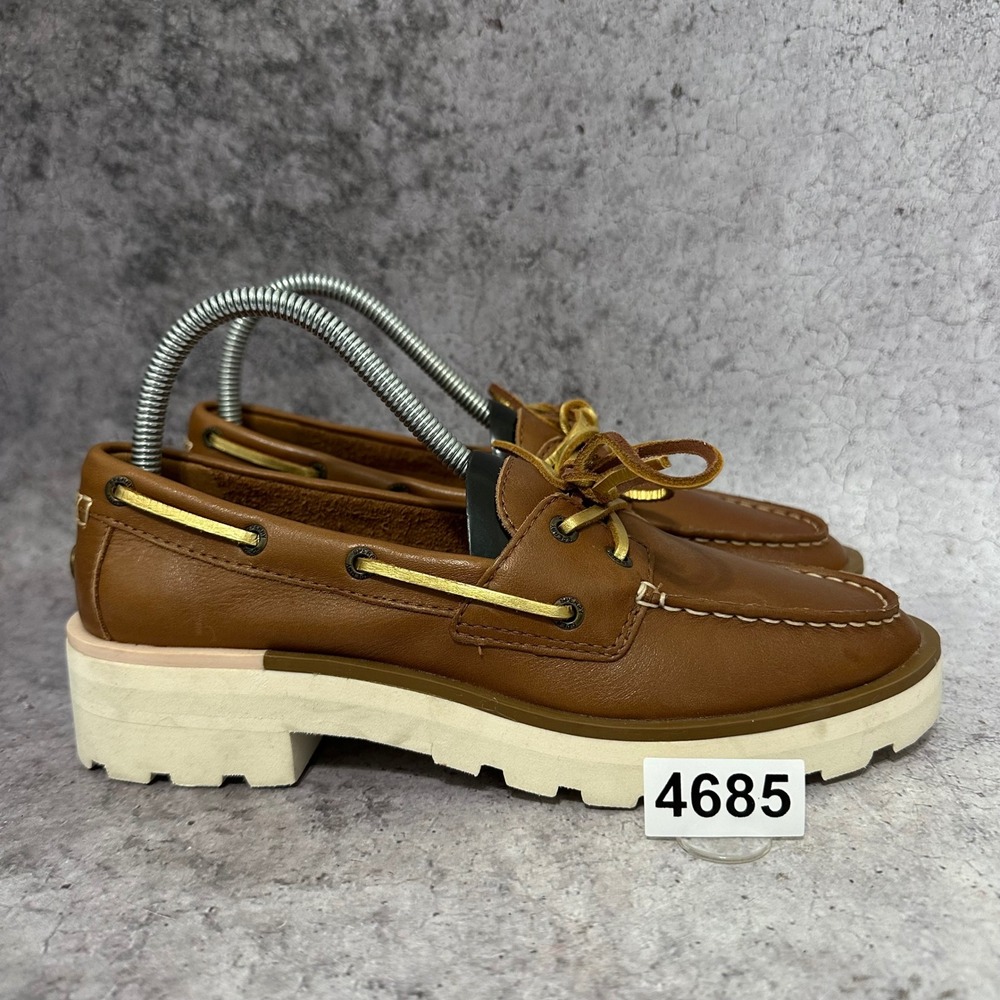 Sperry Chunky Boat 2-Eye Shoes Women Sz 8M Brown Leather Platform Lug Sole